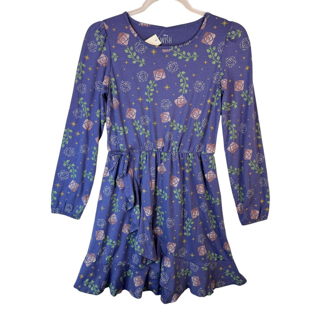 Girls Disney Wish Dress Floral Stars‎ Long Sleeve Ruffle Blue Rose XL 14 Asha